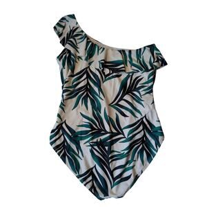 Hilor Women's Palm Leaf One Shoulder Ruffle One Piece Swimsuit Monokini Size 14